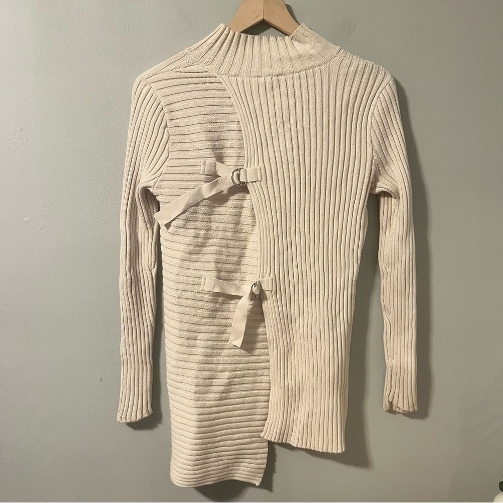 Cabi Ivory Ribbed D-Ring Split Back Sweater 3363 - image 5